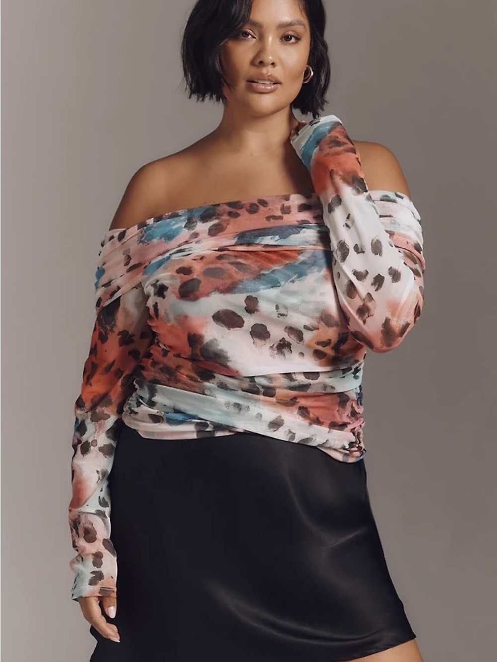 ANTHROPOLOGIE- Maeve Aleda Mesh Off-Shoulder Top Multicolor Size S